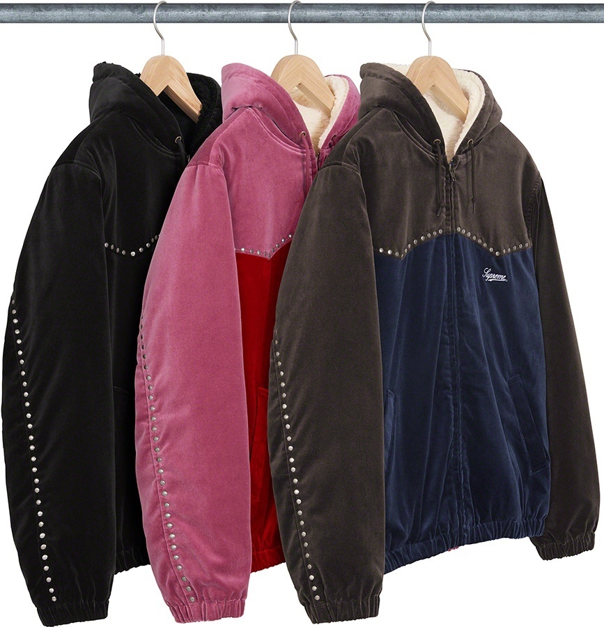Studded Velvet Hooded Work Jacket